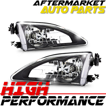 For 1994-1998 Ford Mustang Cobra Black Housing Clear Lens Head Lights Lamps