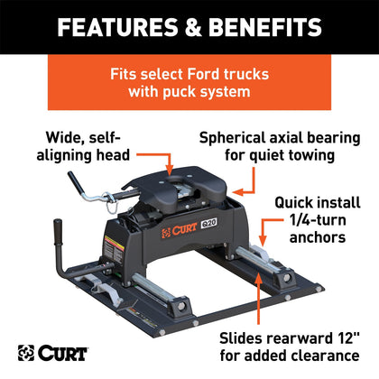 CURT 16677 Q20 Fifth Wheel Hitch Fits 18-22 F-250 Super Duty F-350 Super Duty