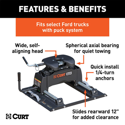CURT 16678 Q24 Fifth Wheel Hitch Fits 18-22 F-250 Super Duty F-350 Super Duty