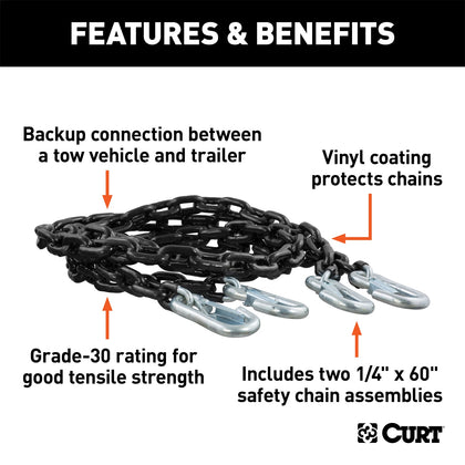 CURT 19749 Safety Chain Assembly w/Safety Latch Hooks