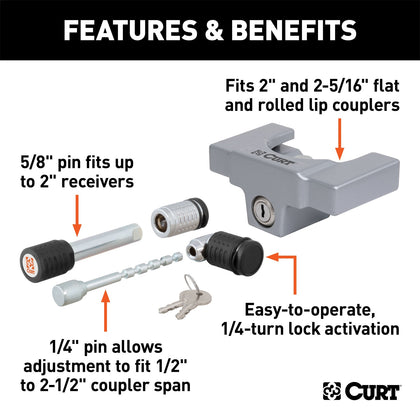 CURT 23088 Hitch And Coupler Locks