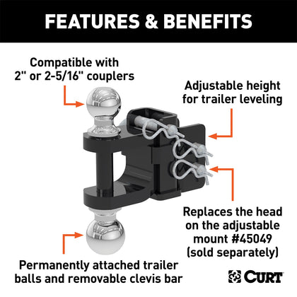 CURT 45008 Dual-Ball And Clevis Bar Mount
