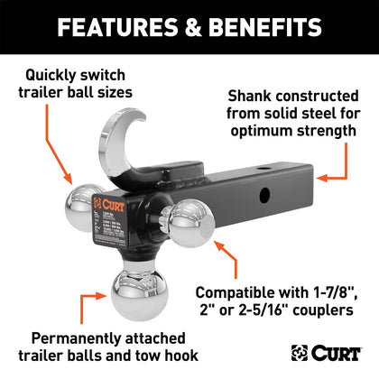 CURT 45675 Tri-Ball With Hook