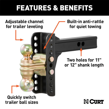 CURT 45900 Channel Style Adjustable Dual Ball Mount
