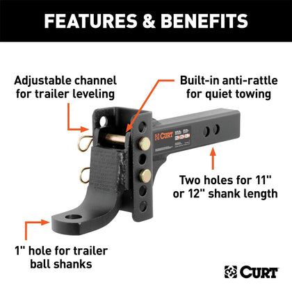 CURT 45901 Channel Style Adjustable Ball Mount Tongue