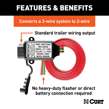 CURT 55177 Non-Powered 3-to-2-Wire Taillight Converter