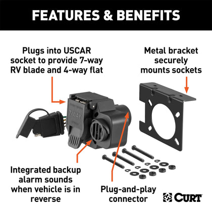CURT 57101 7-Way Round RV To 4-Way Flat Adapter