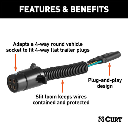 CURT 57224 4-Way Round To 4-Way Flat Wiring Adapter