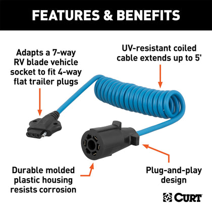 CURT 57271 7-Way RV Blade Vehicle Adapter To 4-Way Flat Trailer Plug