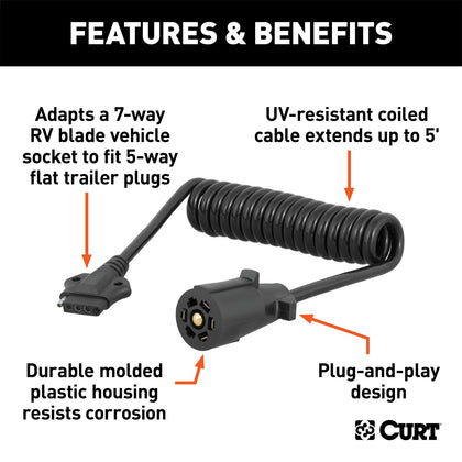 CURT 57281 7-Way Round RV To 4-Way Flat Adapter