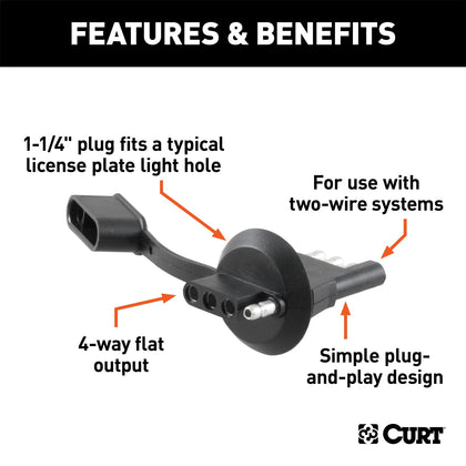 CURT 57404 4-Way Flat License Plate Light Plug Adapter
