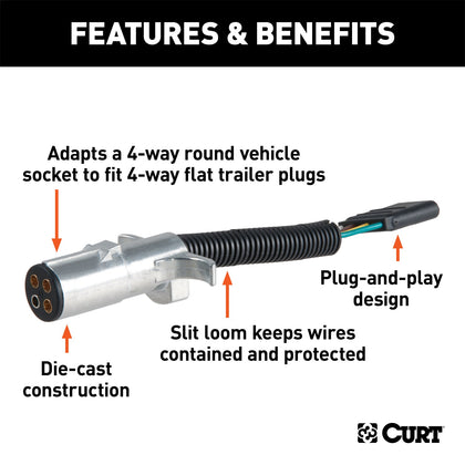 CURT 57444 4-Way Round To 4-Way Flat Wiring Adapter