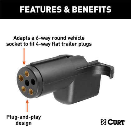 CURT 57621 6-Way Round To 4-Way Flat Wiring Adapter