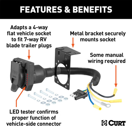 CURT 57676 4-Way Flat To 7-Way Round RV Blade Wiring Adapter