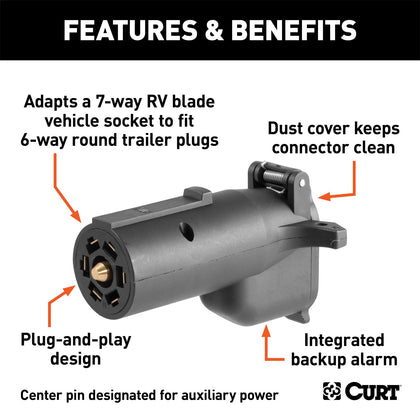 CURT 57726 7-Way Round RV To 6-Way Round Adapter