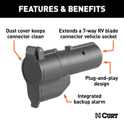 CURT 57727 7-Way RV Blade Electrical Adapter w/Backup Alarm