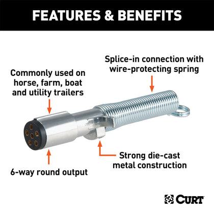 CURT 58083 6-Way Round Connector Plug w/Spring
