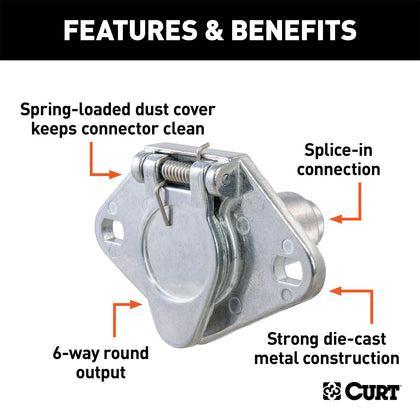 CURT 58091 6-Way Round Connector Socket