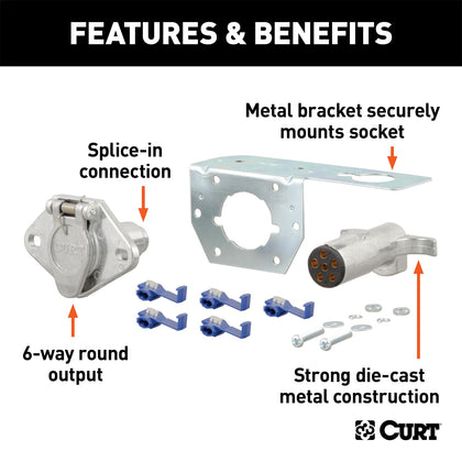 CURT 58093 6-Way Round Connector Plug and Socket Kit