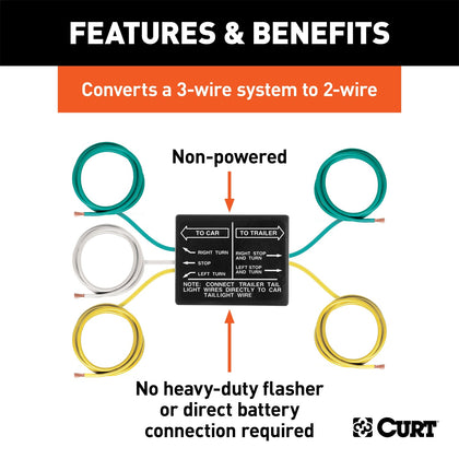 CURT 58240 Non-Powered 3-to-2-Wire Taillight Converter