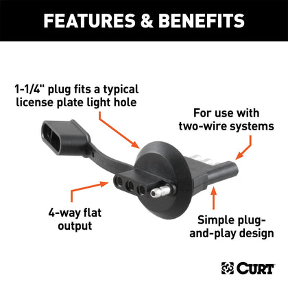 CURT 58404 4-Way Flat License Plate Light Plug Adapter