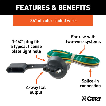 CURT 58405 4-Way Flat License Plate Light Plug Connector Socket