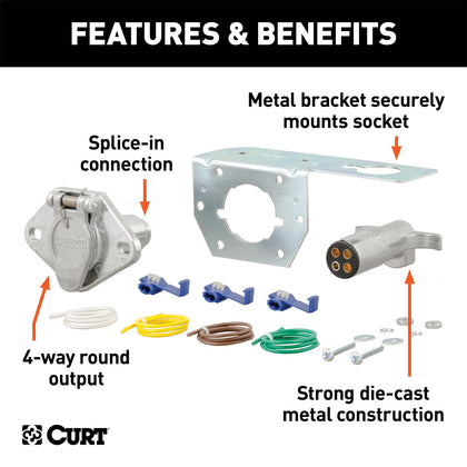 CURT 58677 4-Way Round Connector Plug And Socket Kit