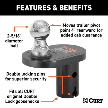 CURT 60602 Double Lock Gooseneck Extension Ball