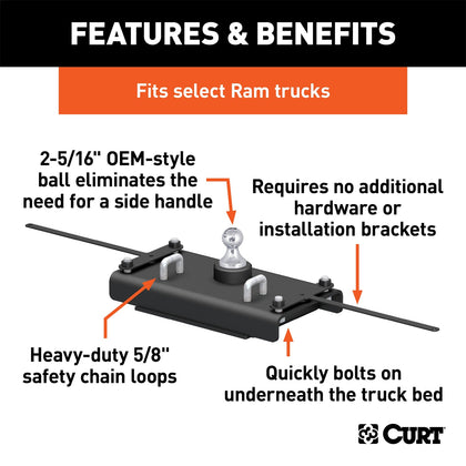 CURT 60614 Gooseneck Hitch Double Lock Fits 14-18 2500
