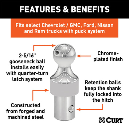 CURT 60629 Double Lock Gooseneck Extension Ball