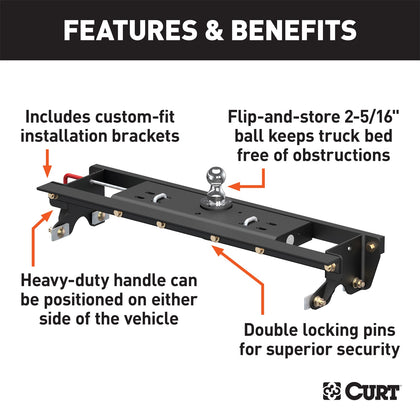CURT 60724 Double-Lock Gooseneck Hitch/Install Kit Fits 15-22 F-150