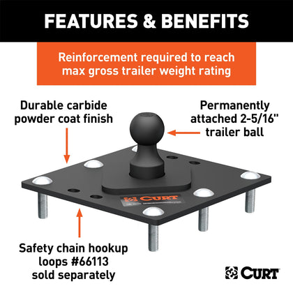 CURT 61100 Gooseneck Hitch Fixed Ball Plate