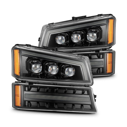 AlphaRex (NOVA-Series) 2003-2006 Chevrolet Silverado Projector Headlights with LED Bumper Lights - Alpha-Black