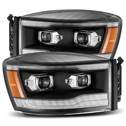 For 06-09 Ram 1500 2500 3500 Projector Headlights Black w/ DRL Sequential Signal