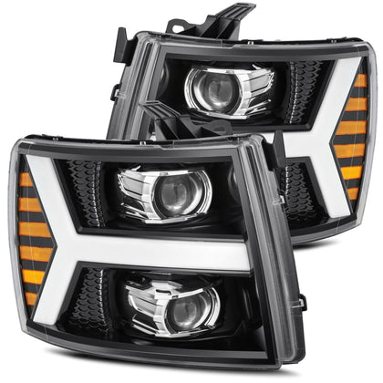 LED Projector Headlights AlphaRex Luxx For 07-13 Chevy Silverado Black Housing