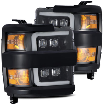 For 15-19 Silverado HD LED Projector Headlights Jet Black w/ Black Grill Insert