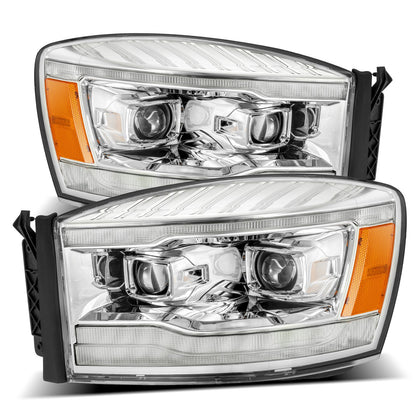 For 06-09 Ram 1500 2500 3500 Projector Headlight Chrome w/ DRL Sequential Signal