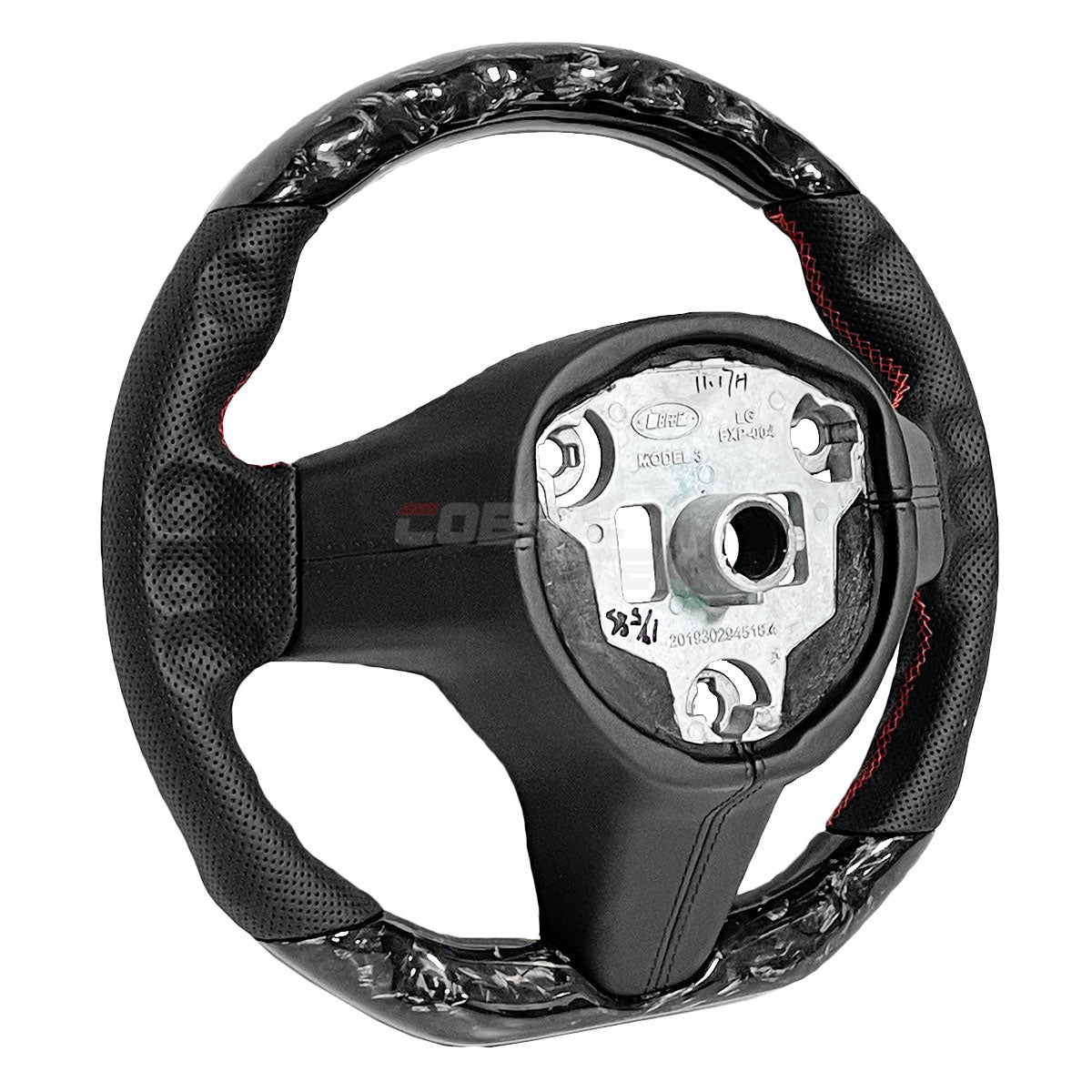 2018-2022 Tesla Model 3 - Forged Carbon Fiber/ Perforated Leather Steering Wheel with Red Stitching