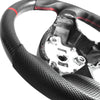 2018-2022 Tesla Model 3 - Real Carbon Fiber / Perforated Leather Steering Wheel (Red Stripe) - Gloss Black