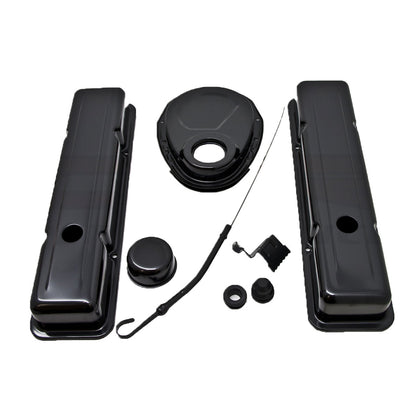 For 1958-86 CHEVY SMALL BLOCK BLACK STEEL (SHORT) ENGINE DRESS UP KIT SMOOTH