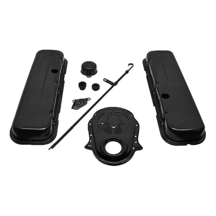 For 65-95 Chevy Big Block Black Steel (Short) Engine Dress Up Kit Smooth Finish