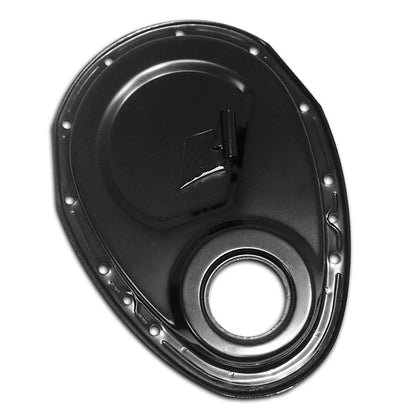 For 1955-95 Chevy Small Block Steel Timing Chain Cover W/ Timing Tab - Black