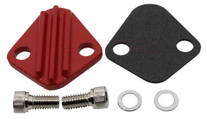ZINC ALLOY CHEVY FORD FUEL PUMP BLOCK OFF PLATE - RED