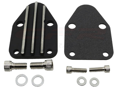 For Chevy SMALL BLOCK ZINC ALLOY FUEL PUMP BLOCK OFF PLATE - BLACK