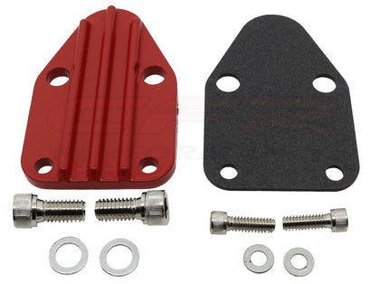 For Chevy SMALL BLOCK ZINC ALLOY FUEL PUMP BLOCK OFF PLATE - RED