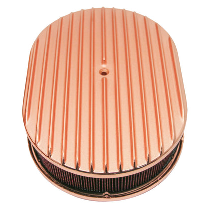 Copper Finish Finned Oval Air Cleaner 11-7/8 x 8-1/4 x 3 Inches 5-1/8 Inch Neck