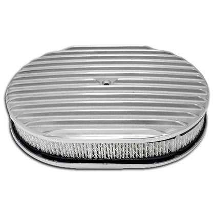 Polished Finned Oval Air Cleaner 11-7/8 x 8-1/4 x 3 Inches Fits 5-1/8 Inch Neck