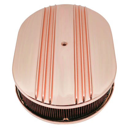 Oval Air Cleaner Set Copper Finish Aluminum Partial Finned For 5-1/8'' Carb Neck