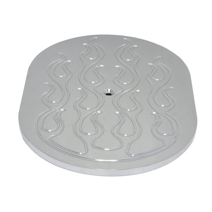 12 INCH OVAL AIR CLEANER TOP FLAME DESIGN POLISHED ALUMINUM