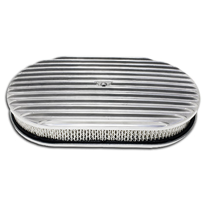 15 Inch Oval Air Cleaner Chrome Finish Aluminum Full Finned Top For Ford Chevy